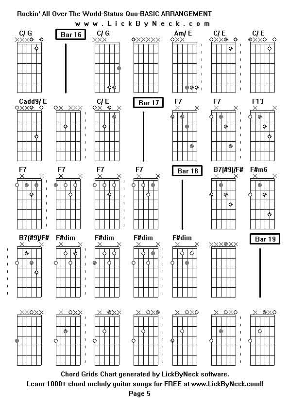 Chord Grids Chart of chord melody fingerstyle guitar song-Rockin' All Over The World-Status Quo-BASIC ARRANGEMENT,generated by LickByNeck software.